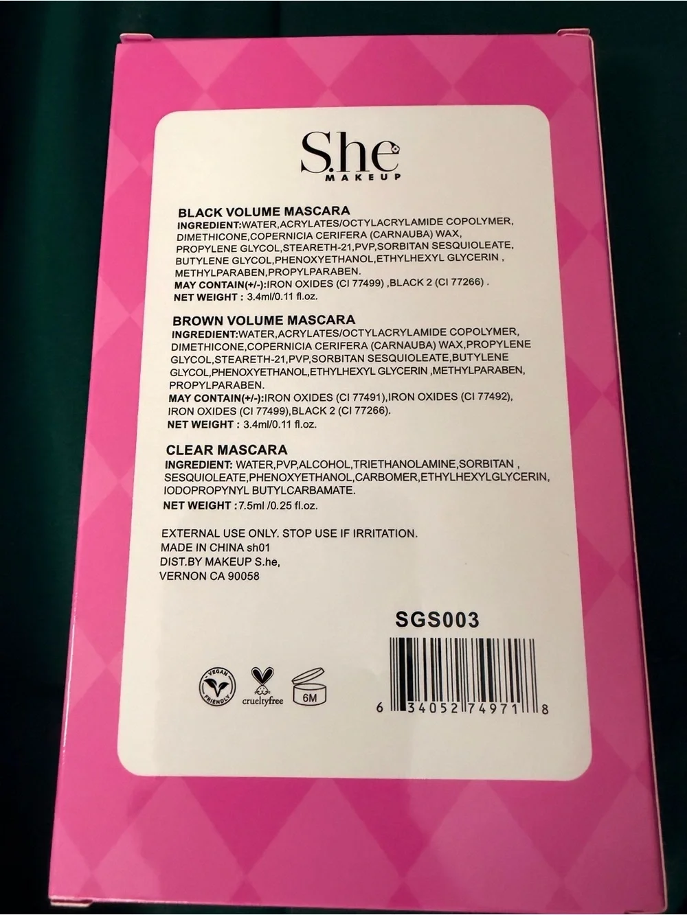 She Makeup Mascara Set - Clear/ Brown / Black Volumizing Trio